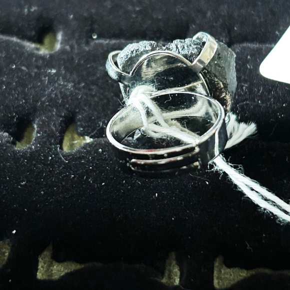 GEODE RING, GENUINE BLACK AGATE, REAL GEM CHUNK REALLY SPARKLES, WITH SILVER-TON - Picture 2 of 4